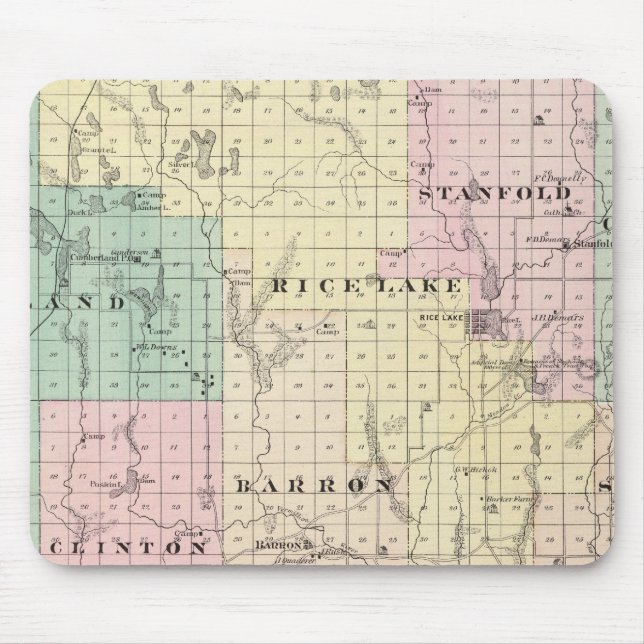 Map of Barron County, State of Wisconsin Mouse Mat (Front)