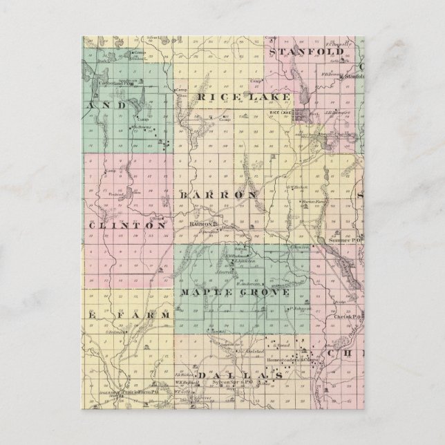 Map of Barron County, State of Wisconsin Postcard (Front)