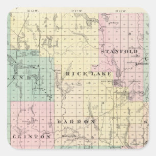 Map of Barron County, State of Wisconsin Square Sticker