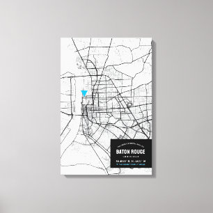 Map of Baton Rouge + Mark Your Location Canvas Pri Print