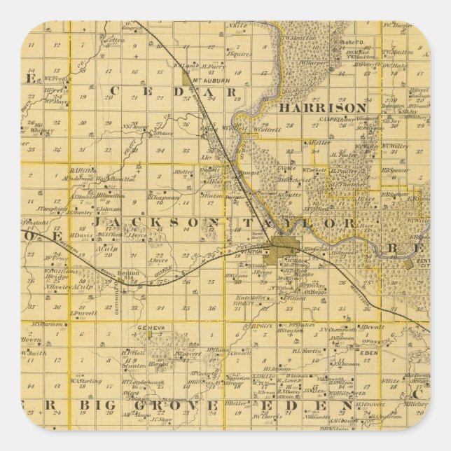 Map of Benton County, State of Iowa Square Sticker (Front)