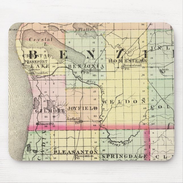Map of Benzie and Manistee counties, Michigan Mouse Mat (Front)