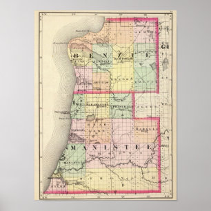 Map of Benzie and Manistee counties, Michigan Poster