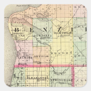 Map of Benzie and Manistee counties, Michigan Square Sticker