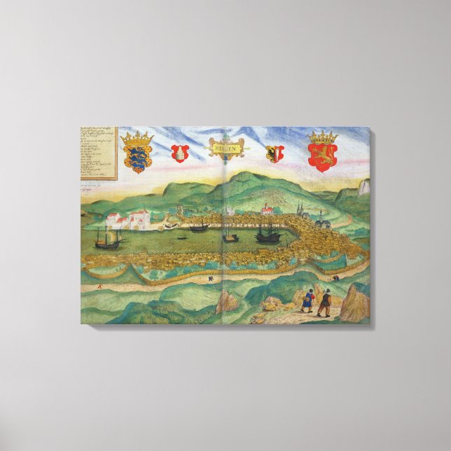 Map of Bergen, from 'Civitates Orbis Terrarum' by Canvas Print (Front)
