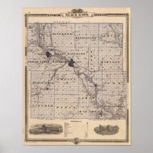 Map of Black Hawk County, State of Iowa Poster