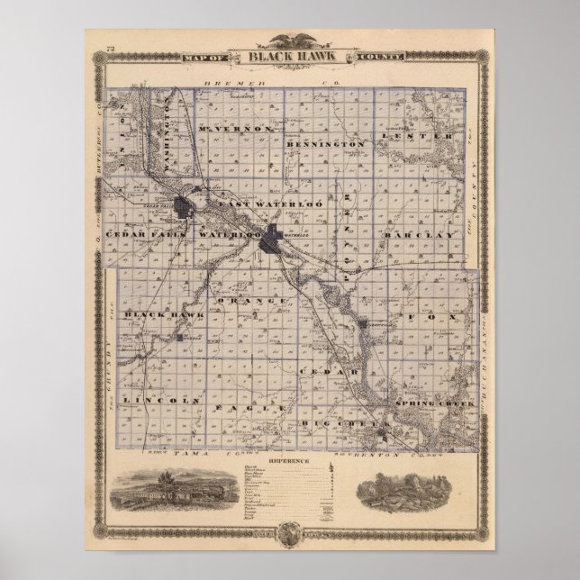 Map of Black Hawk County, State of Iowa Poster (Front)