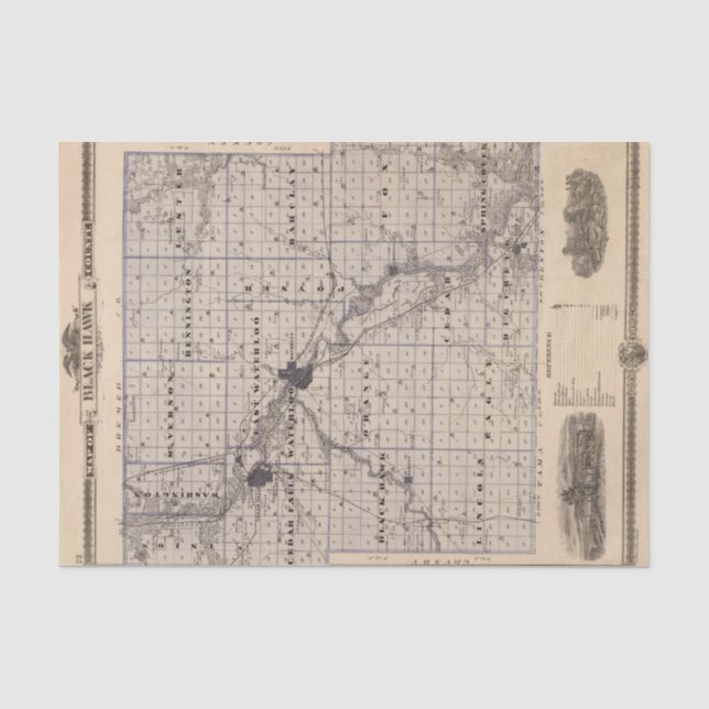 Map of Black Hawk County, State of Iowa Tissue Paper (Front)