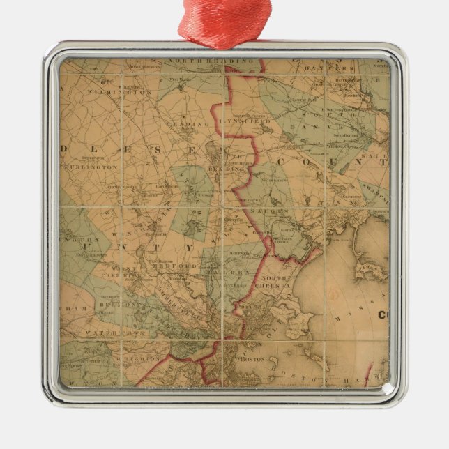 Map Of Boston 2 Metal Tree Decoration (Front)
