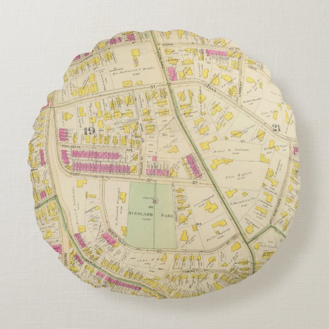 Map of Boston 7 Round Cushion (Front)