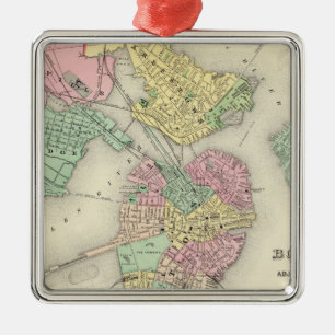 Map Of Boston And Adjacent Cities Metal Tree Decoration