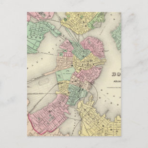 Map Of Boston And Adjacent Cities Postcard