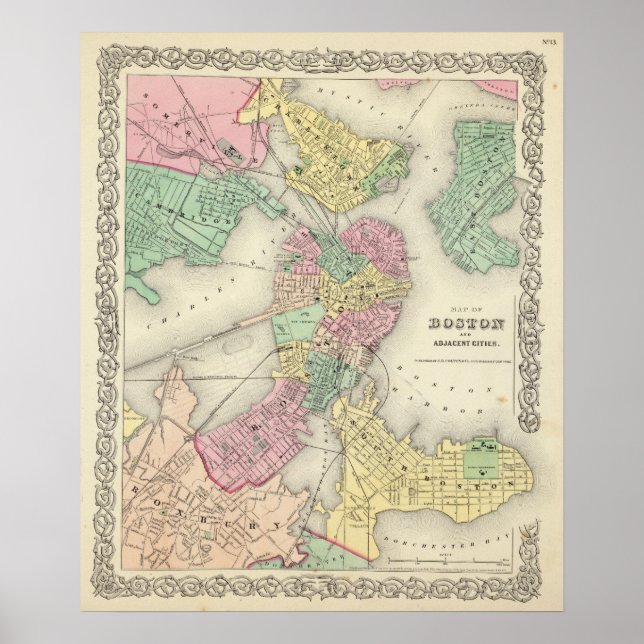 Map Of Boston And Adjacent Cities Poster (Front)