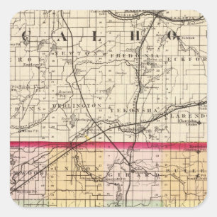Map of Branch County, Michigan Square Sticker