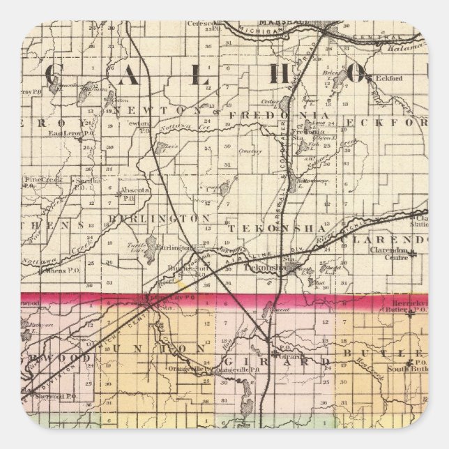 Map of Branch County, Michigan Square Sticker (Front)