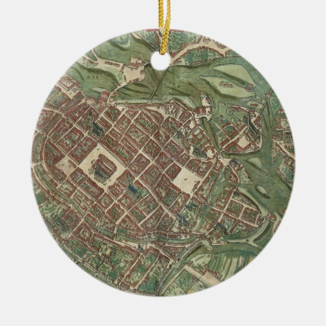 Map of Bratislava, from 'Civitates Orbis Terrarum' Ceramic Tree Decoration (Front)