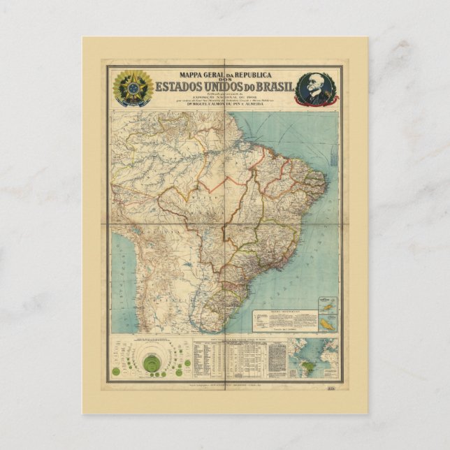 Map of Brazil (1908) Postcard (Front)