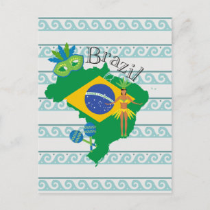 Map of Brazil With Brazillian Flag Postcard