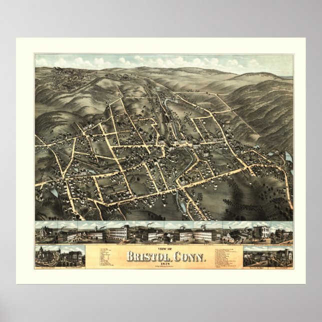 Map of Bristol, Connecticut from 1878 Poster (Front)