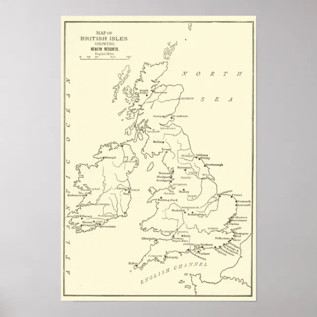Map of Britain | Health Resorts Poster | Zazzle
