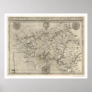 Map of Brittany and France by Tavernier 1594 Poster