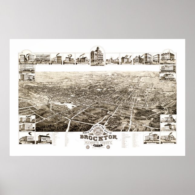 Map of Brockton, Massachusetts in 1882 Poster (Front)