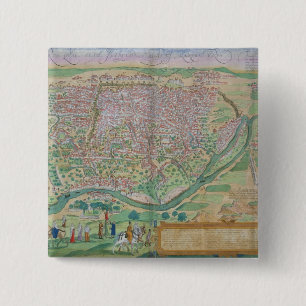 Map of Cairo, from 'Civitates Orbis Terrarum' by G 15 Cm Square Badge