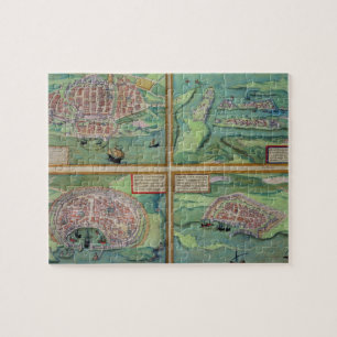 Map of Calais, Malta, Rhodes, and Famagusta, from Jigsaw Puzzle