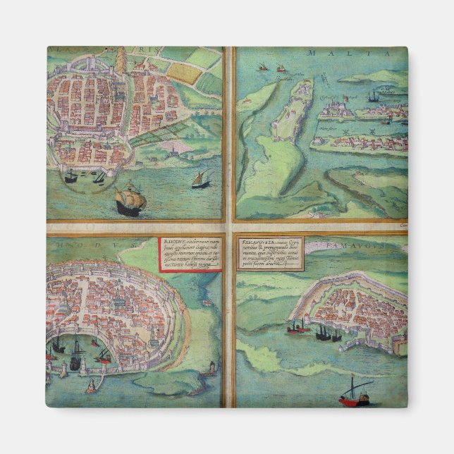 Map of Calais, Malta, Rhodes, and Famagusta, from Magnet (Front)