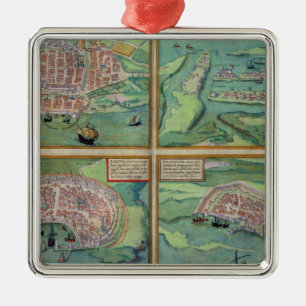 Map of Calais, Malta, Rhodes, and Famagusta, from Metal Tree Decoration