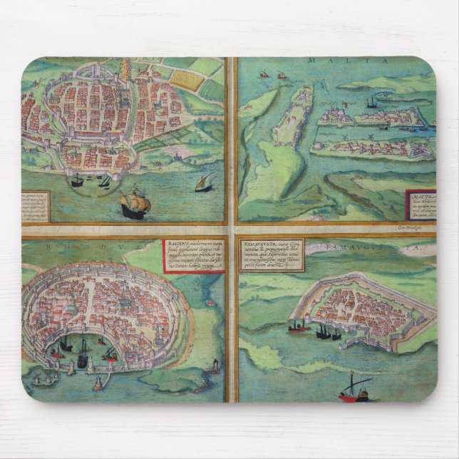 Map of Calais, Malta, Rhodes, and Famagusta, from Mouse Mat (Front)