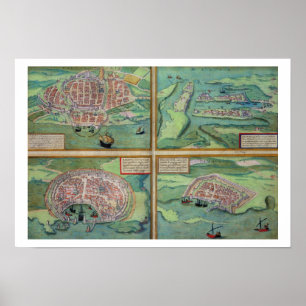 Map of Calais, Malta, Rhodes, and Famagusta, from Poster