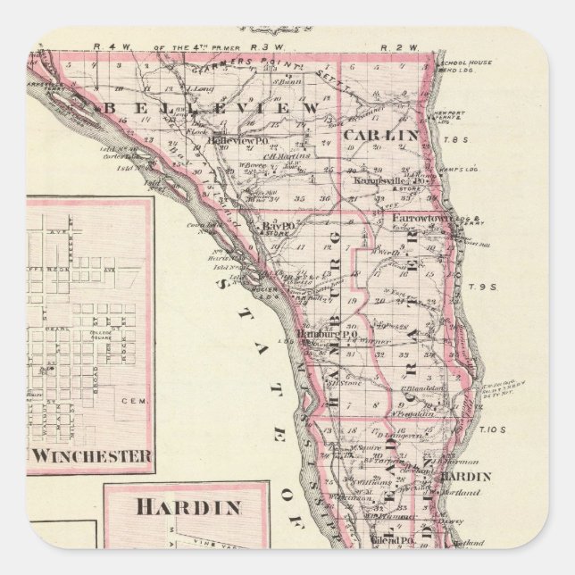 Map of Calhoun County, Winchester Square Sticker (Front)