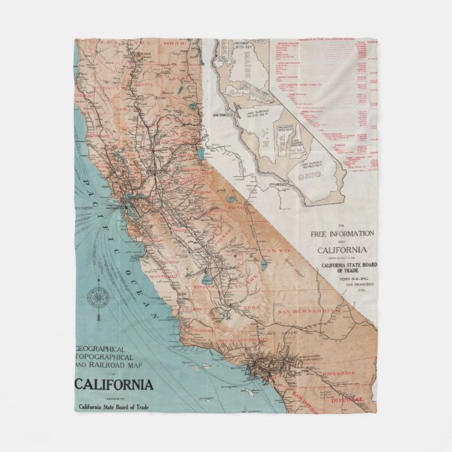 Map of California 2 Fleece Blanket (Front)