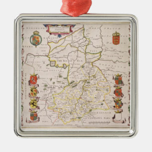 Map of Cambridgeshire, published Amsterdam c.1647- Metal Tree Decoration