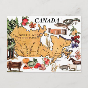 Map of Canada and various representative products Postcard