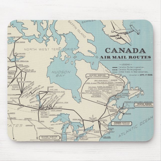 Map of Canada - Canada Air Mail Routes Mouse Mat (Front)