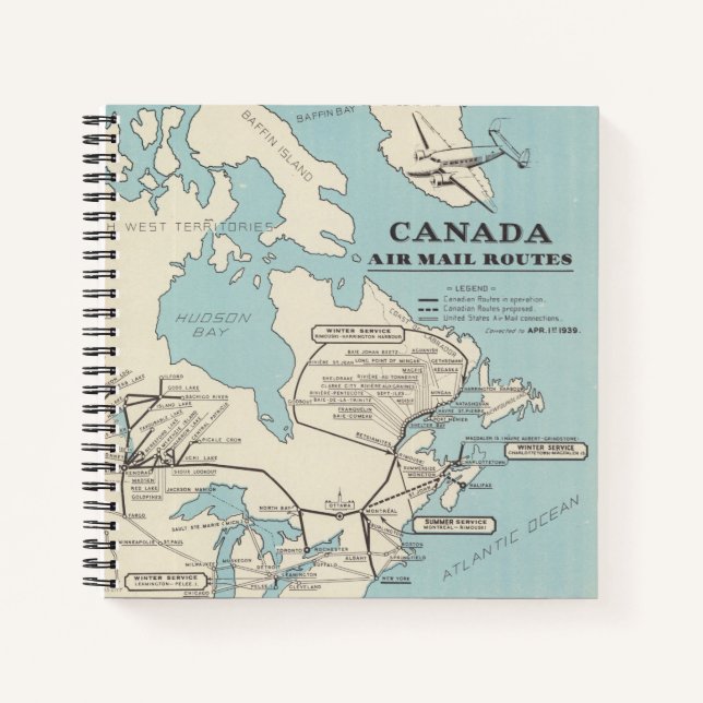Map of Canada - Canada Air Mail Routes Notebook (Front)