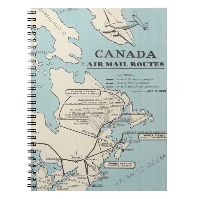 Map of Canada - Canada Air Mail Routes Notebook (Front)