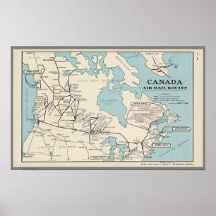 Map of Canada - Canada Air Mail Routes Poster