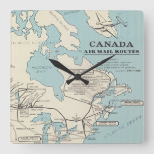 Map of Canada - Canada Air Mail Routes Square Wall Clock