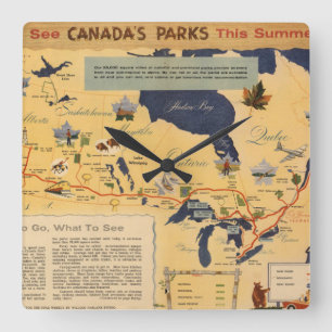 Map of Canada - Canada's Parks Square Wall Clock