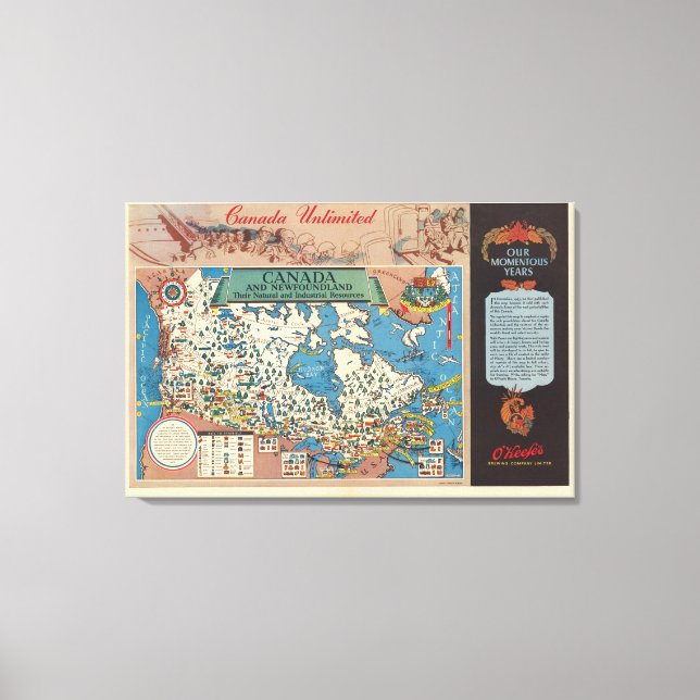 Map of Canada - Natural and Industrial Resources Canvas Print (Front)