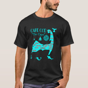 Map of Cape Cod Aqua Blue Nautical Symbols Fish Me T-Shirt