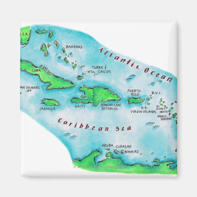 Map of Caribbean Islands Magnet (Front)