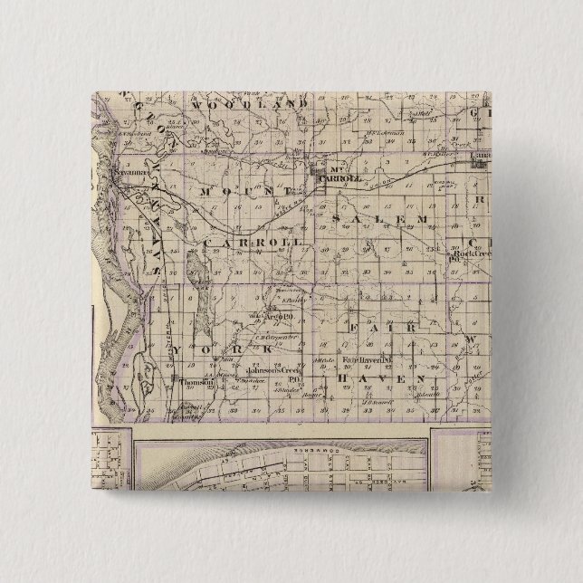 Map of Carroll County, Mt Carroll 15 Cm Square Badge (Front)