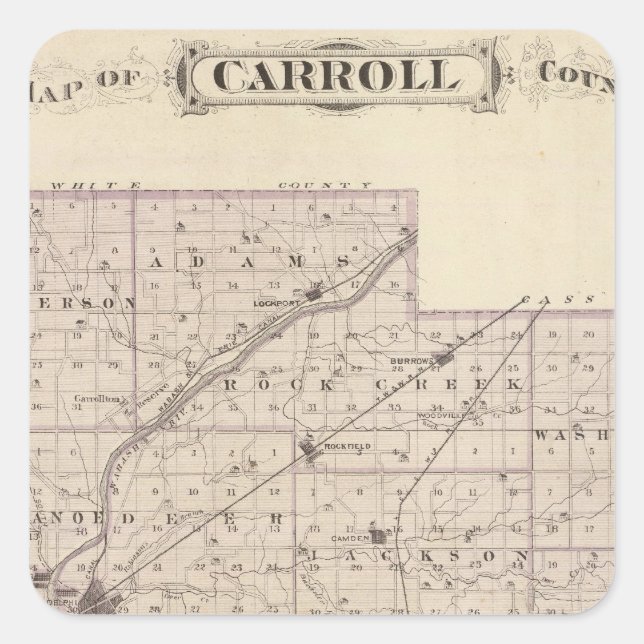 Map of Carroll County Square Sticker (Front)