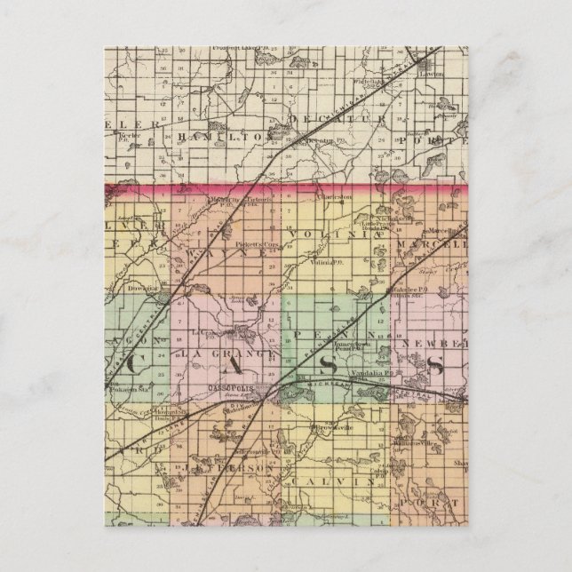 Map of Cass County, Michigan Postcard (Front)
