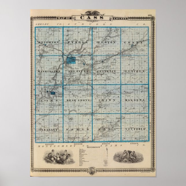 Map of Cass County, State of Iowa Poster (Front)