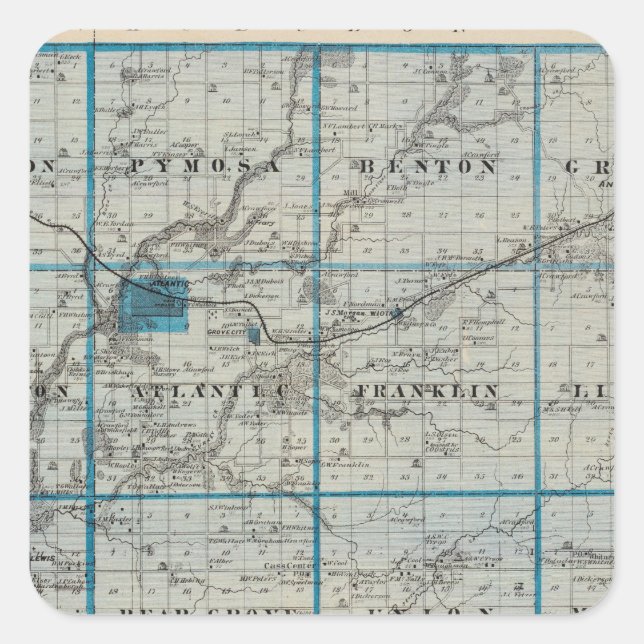 Map of Cass County, State of Iowa Square Sticker (Front)